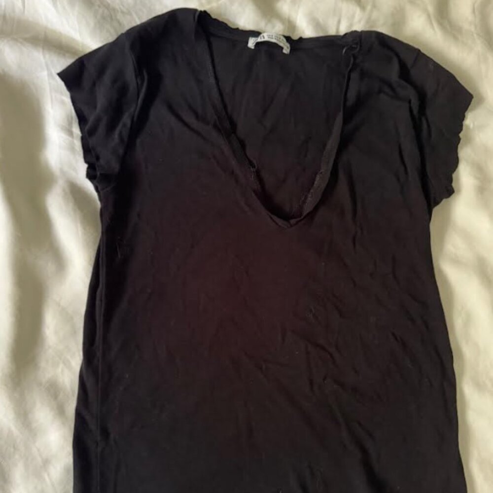 Zara Black Deep V Neck